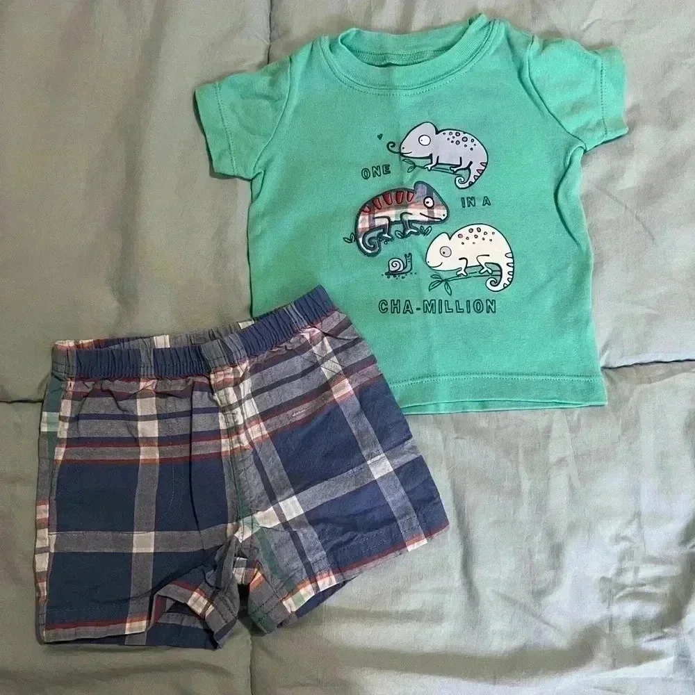 Baby Boy Infant Short Sleeve Chameleon Outfit Tops T-Shirt and short (Size 9M)
